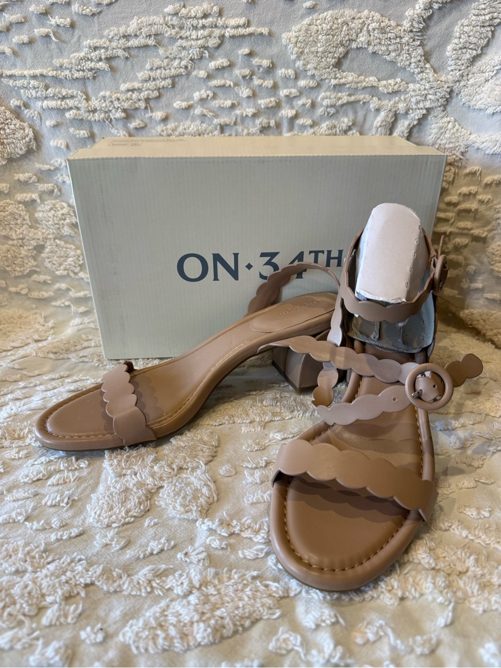 ON 34TH Scalloped Ankle-Strap Sandals in Nude #671